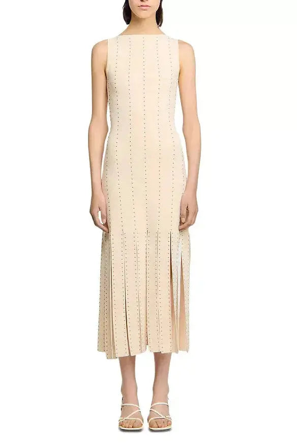marjorie Fringed Knit Maxi Dress in Ecru Avalabel