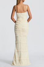 Slit Pleated Bodycon Maxi Dress in Kahki Avalabel