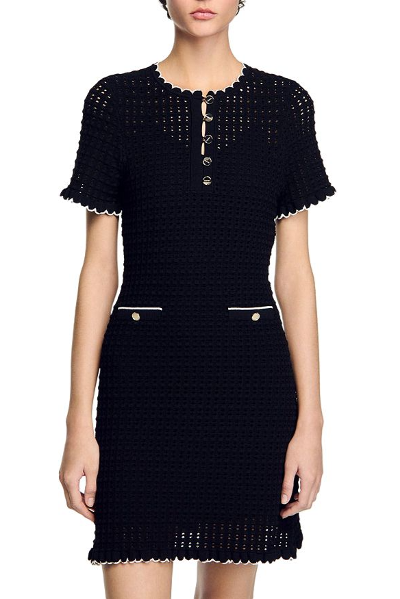 Simona Hollow Knit Mini Dress in Black Avalabel