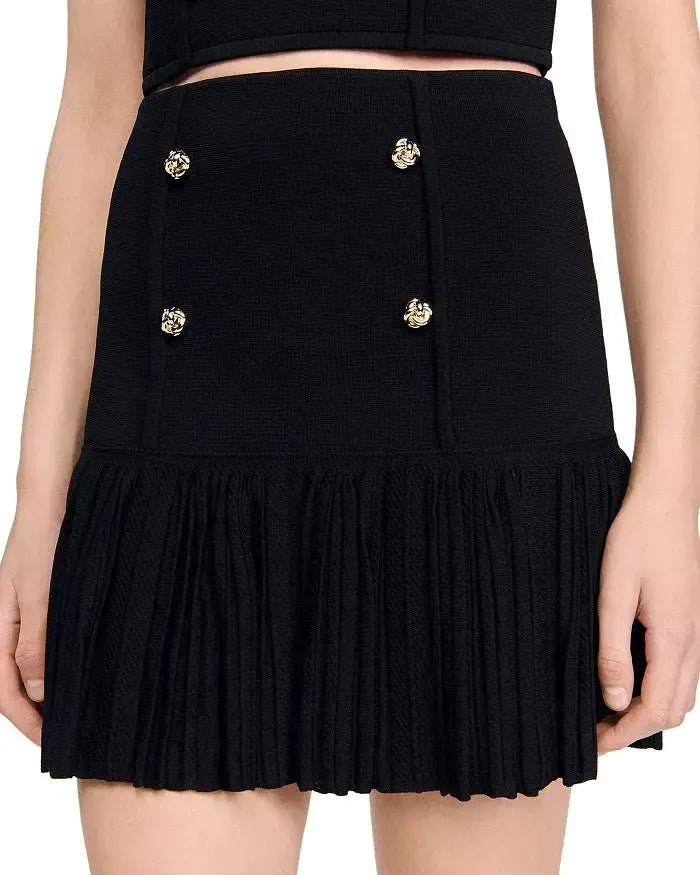 marcia black Double Breasted Ruffle Mini Skirt Avalabel