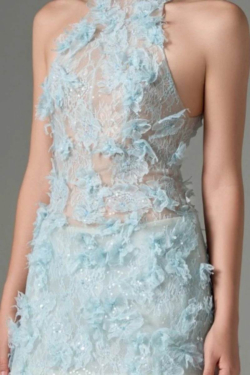 Floral Lace Mini Dress In blue Avalabel