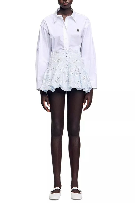 Lace Flower Embroidery Mini Skirt in Sky Blue