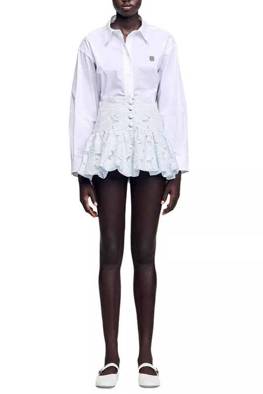 Lace Flower Embroidery Mini Skirt in Sky Blue