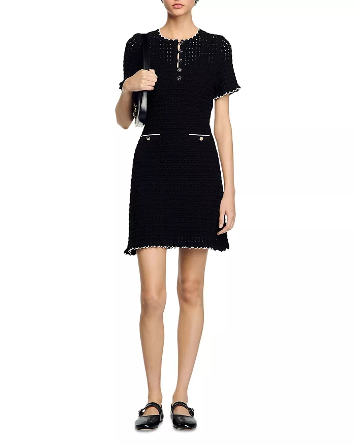 Simona Hollow Knit Mini Dress in Black Avalabel