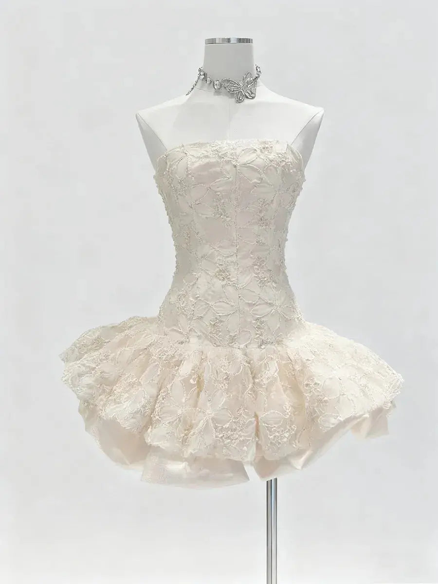 katherine Embroidered Lace Ruffle Mini Dress in pink Avalabel