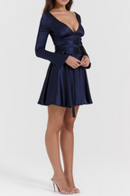 Plunge V-Neck Mini Dress in Navy Avalabel