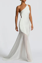 Lace-up Beveled Back Satin Maxi Dress in Ivory Avalabel