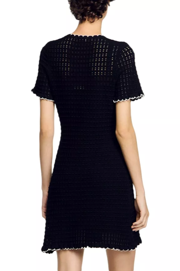 Simona Hollow Knit Mini Dress in Black Avalabel