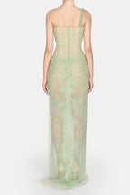 Mandy One-Shoulder Lace Tulle Maxi Dress in Mint Avalabel