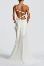 Lace-up Beveled Back Satin Maxi Dress in Ivory Avalabel