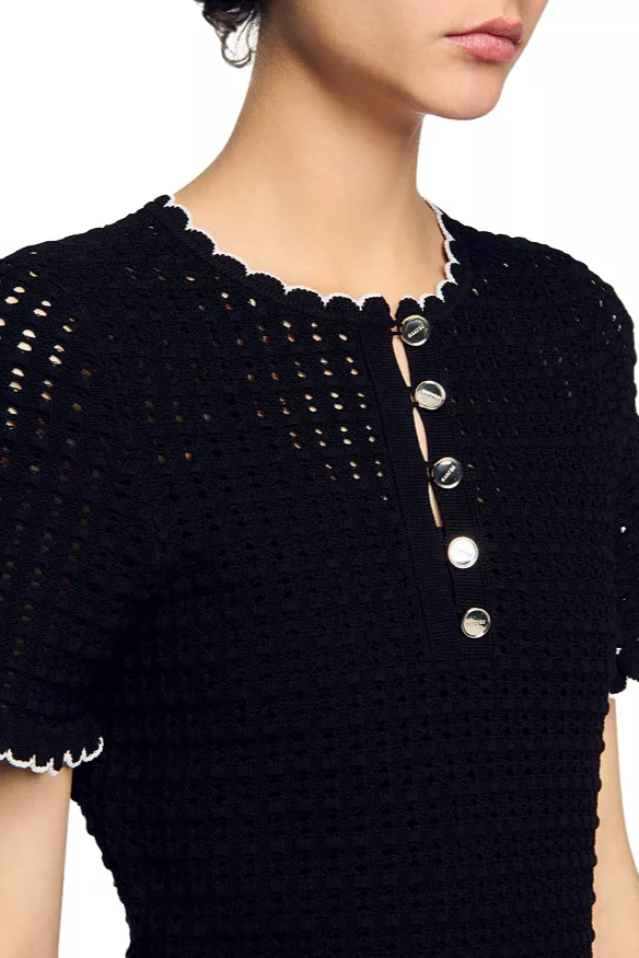 Simona Hollow Knit Mini Dress in Black Avalabel