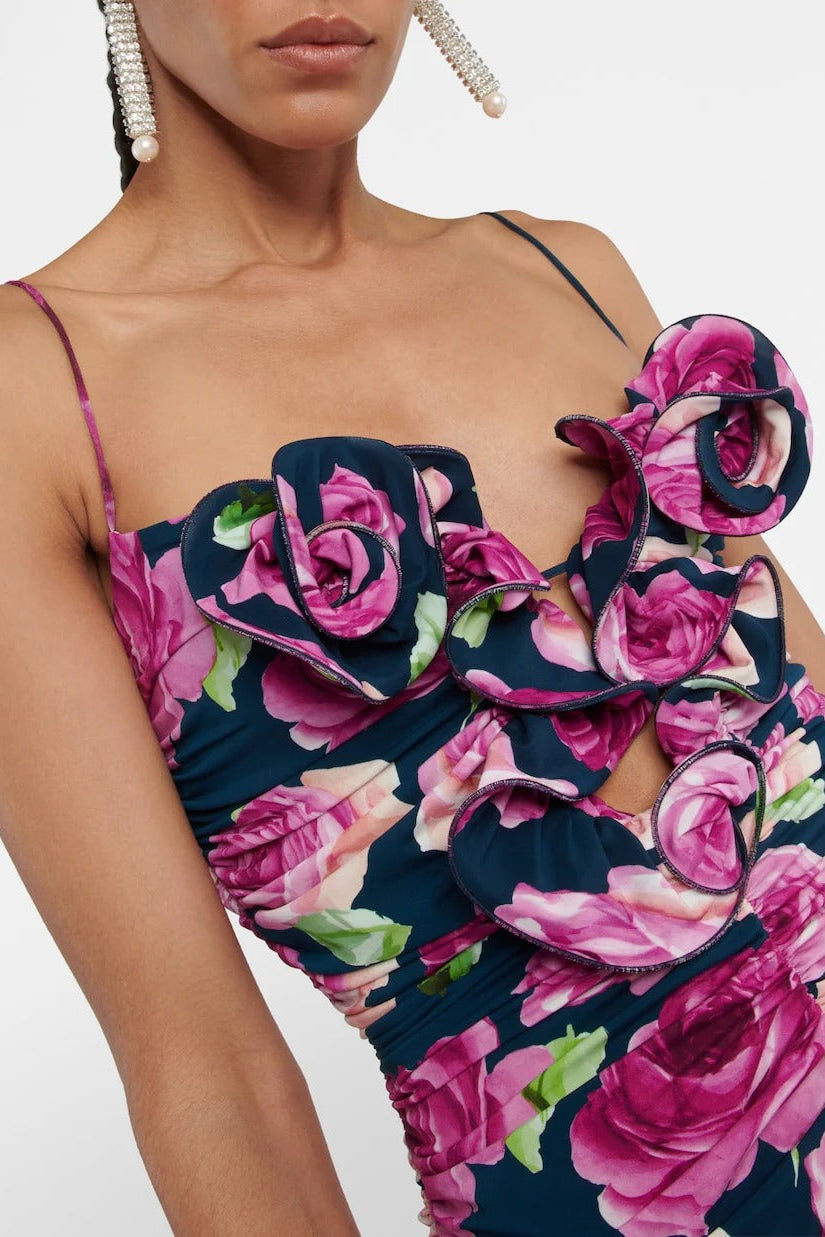 Denise Floral Ruched Mini Dress in Purple Avalabel