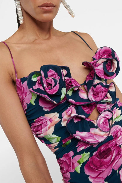 Denise Floral Ruched Mini Dress in Purple