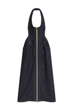 Haltered Corseted Midi Dress Denim in Navy Blue Avalabel