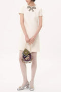 jocelyn rhinestone Embroidered Crepe mini Dress in ivory Avalabel