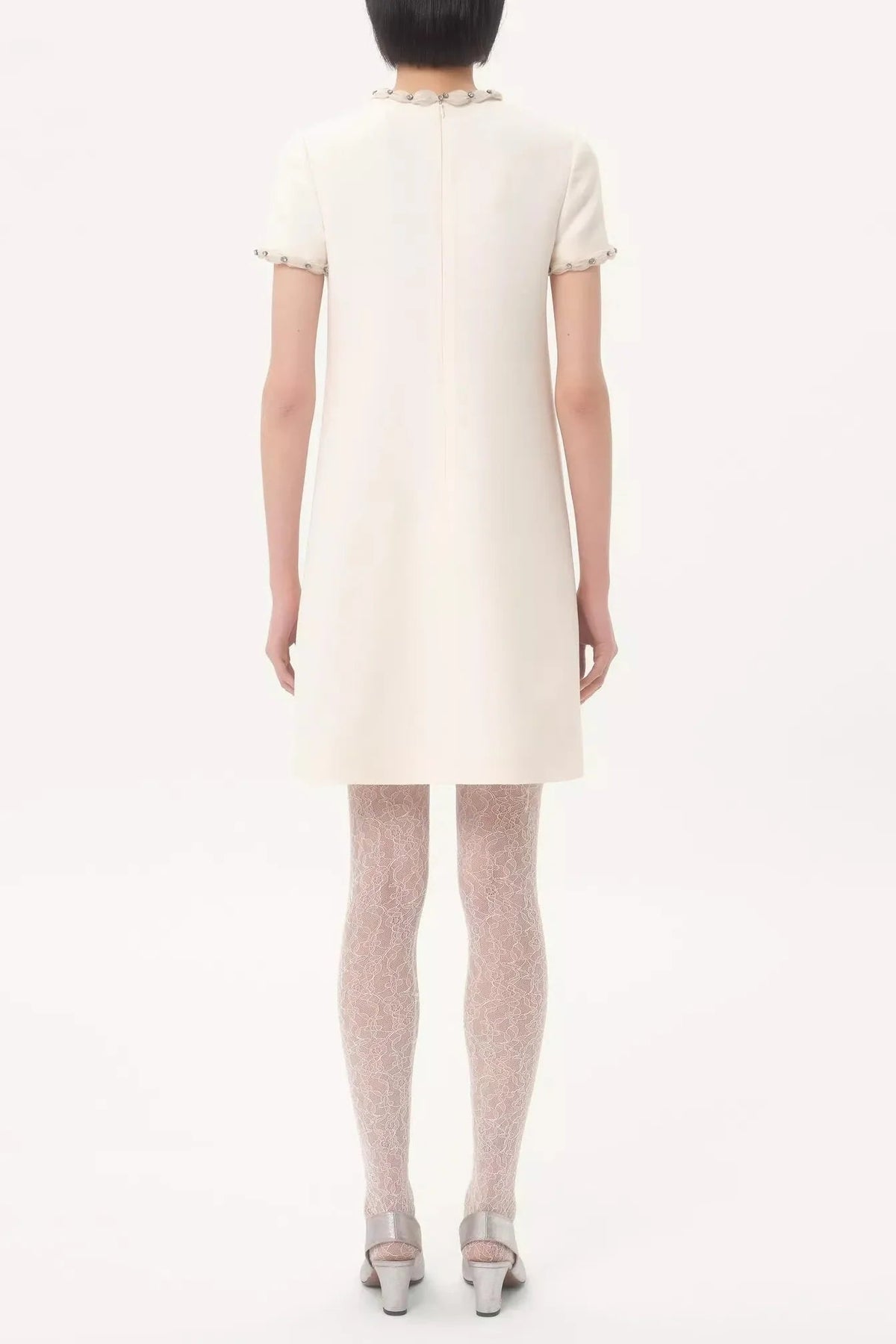 jocelyn rhinestone Embroidered Crepe mini Dress in ivory Avalabel