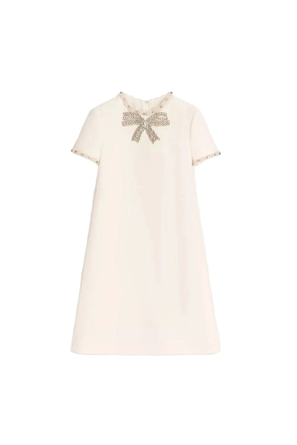 jocelyn rhinestone Embroidered Crepe mini Dress in ivory