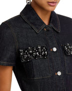 miriam Denim Crystal Trim Mini Dress in black Avalabel