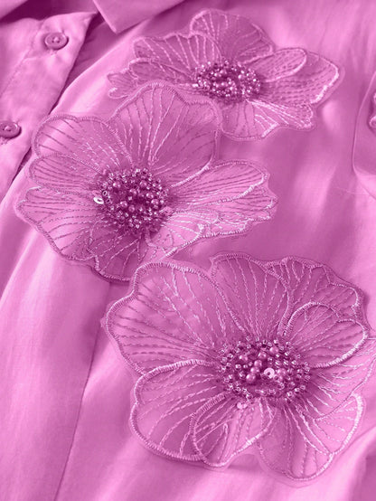 susanna floral Applique Shirt Midi Dress in pink