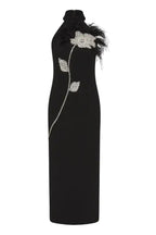 beatrice flower rhinestone feather halter Midi Dress in Black Avalabel