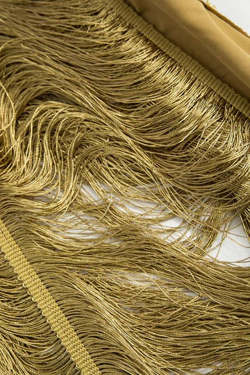 tassel rear slit halterneck dress Avalabel