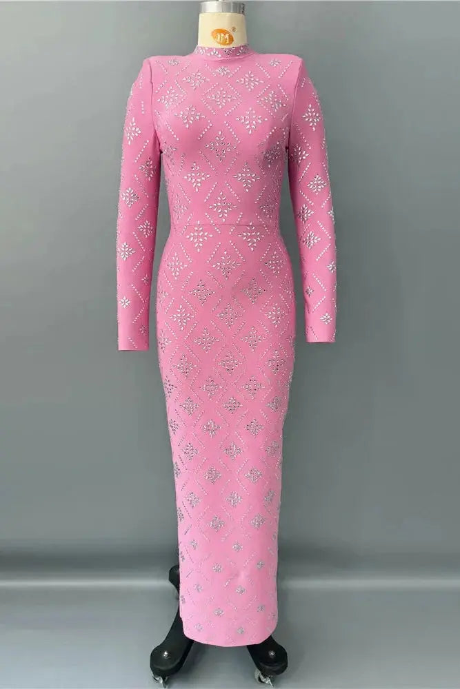 katherine pink Straight Cut diamond maxi Dress Avalabel