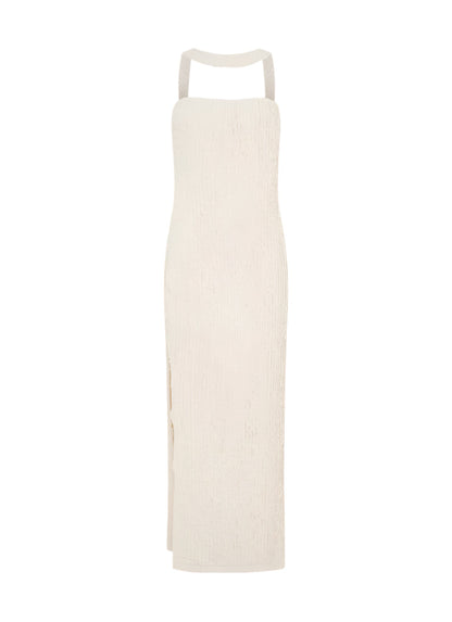 Halter Strapless Slit Maxi Dress in Ivory