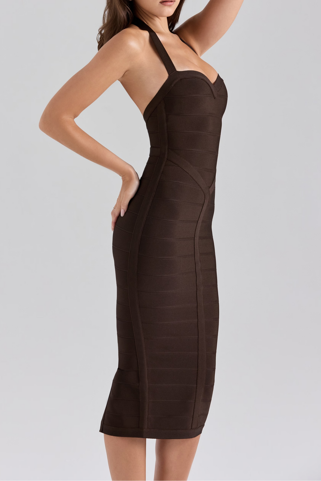 Chocolate Halter Bodycon Midi Bandage Dress Avalabel