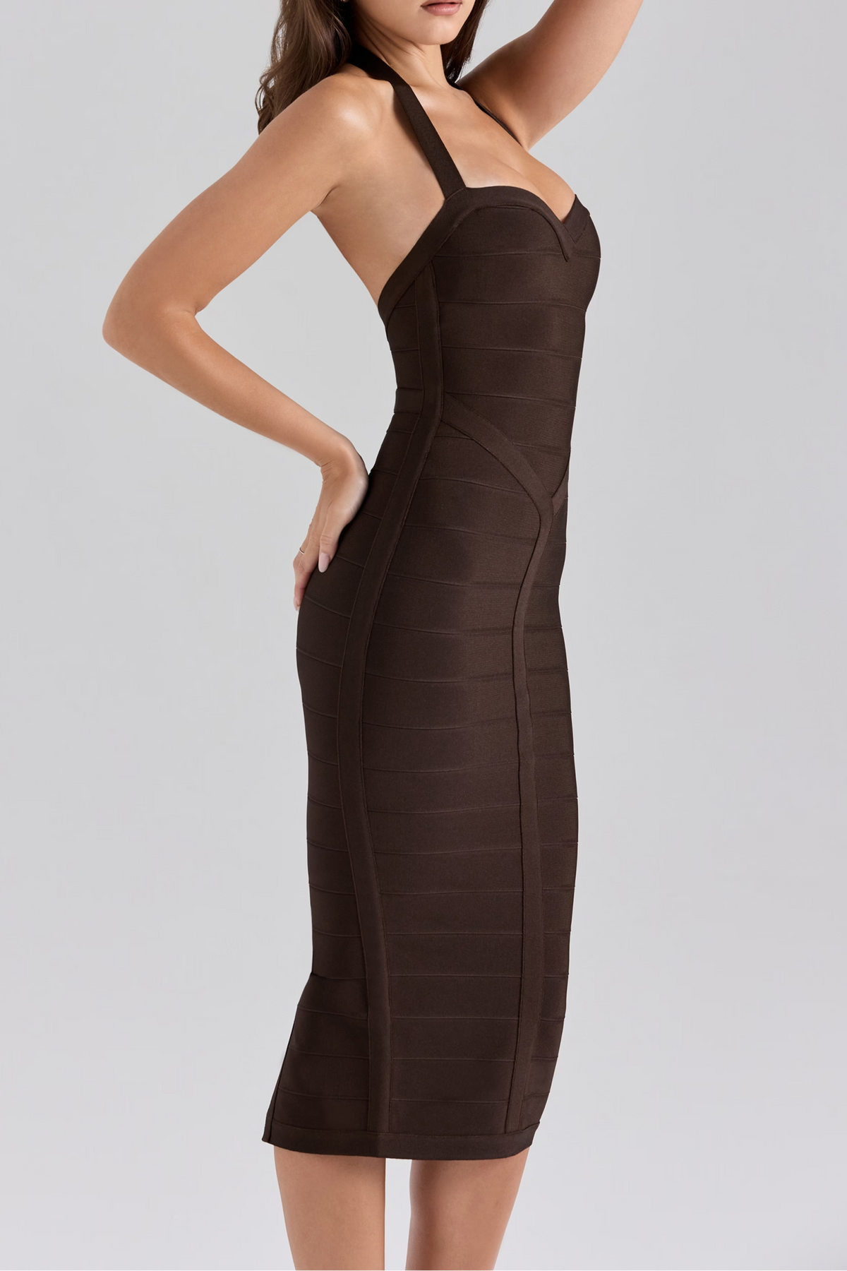 Chocolate Halter Bodycon Midi Bandage Dress Avalabel