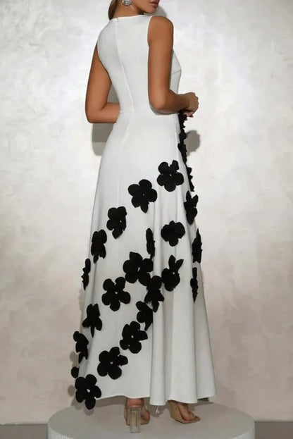 Marcia 3D Flower A-Line Maxi Dress in White