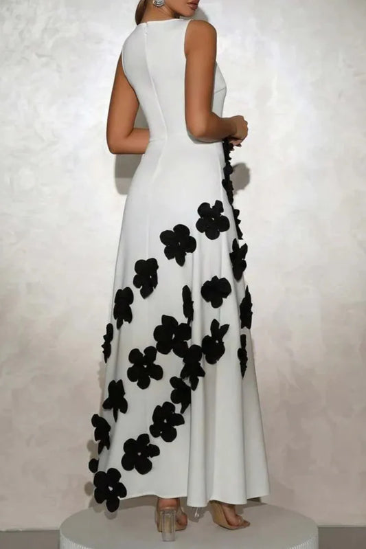 Marcia 3D Flower A-Line Maxi Dress in White