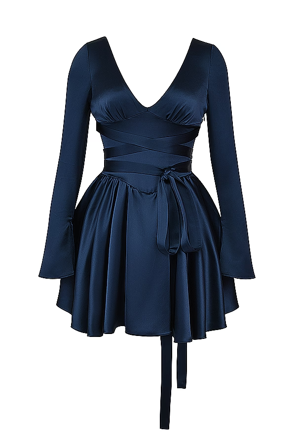 Plunge V-Neck Mini Dress in Navy Avalabel
