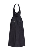 Haltered Corseted Midi Dress Denim in Navy Blue Avalabel