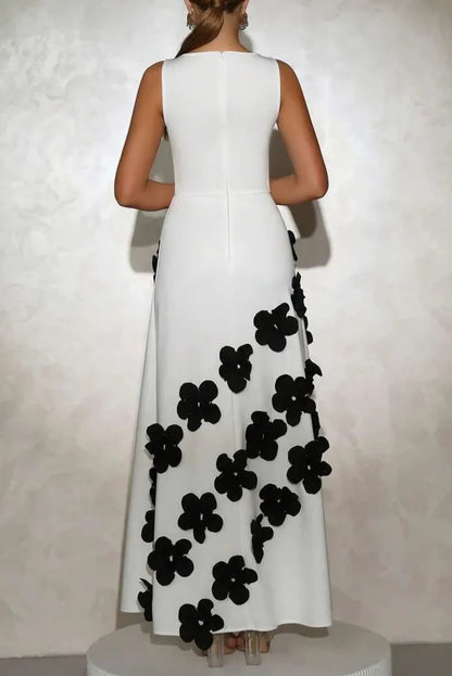 Marcia 3D Flower A-Line Maxi Dress in White