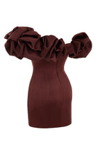 Burgundy Satin Ruffle Strapless Mini Dress Avalabel