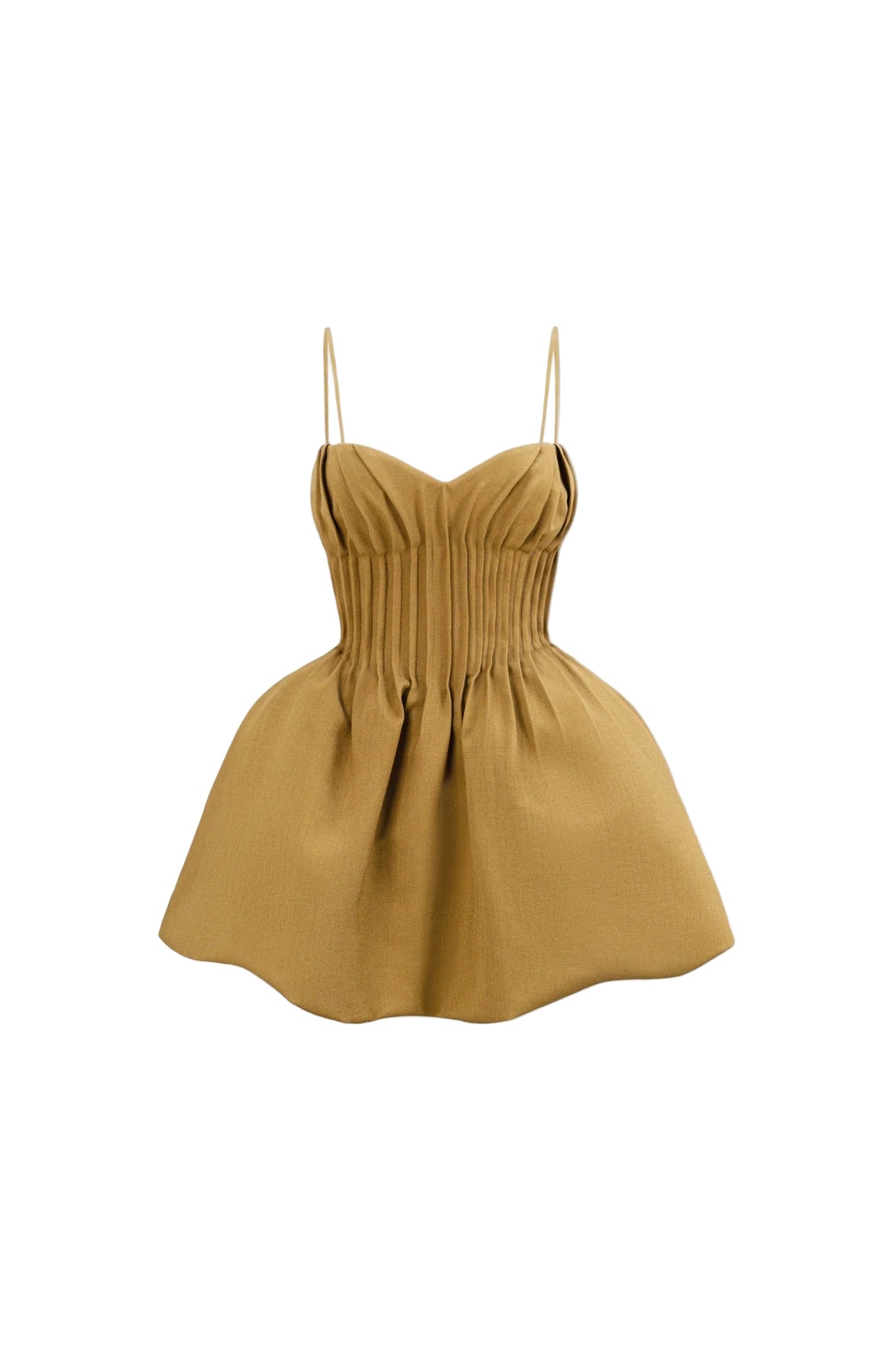 Rita Pleated Slim Puffy Mini Dress in Camel Soraya
