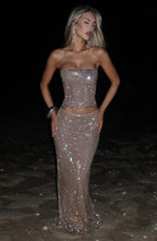 mirabelle sequin tube top maxi skirt suit in gold Avalabel