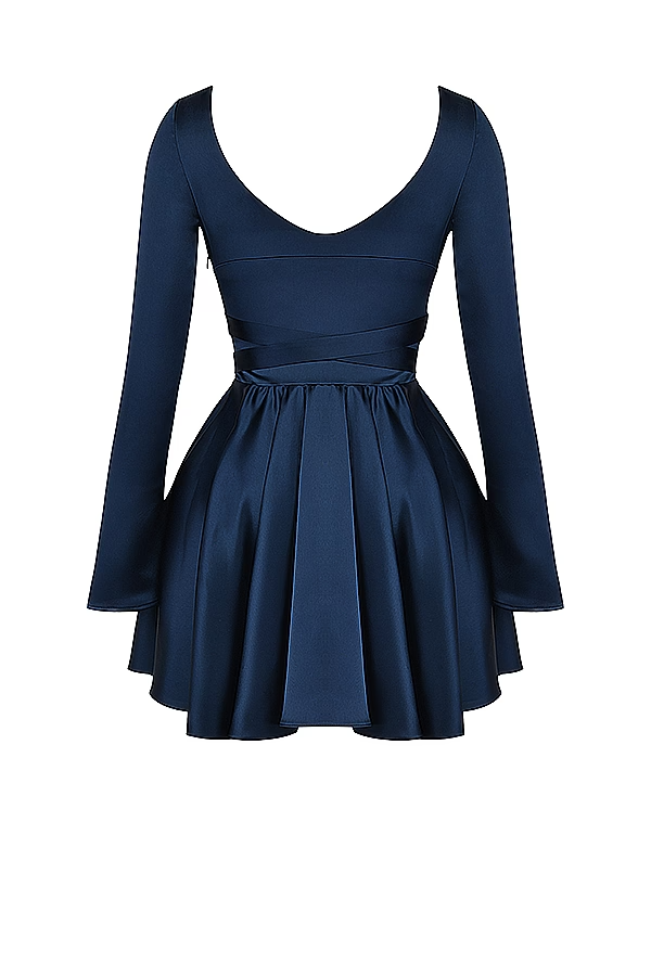 Plunge V-Neck Mini Dress in Navy Avalabel