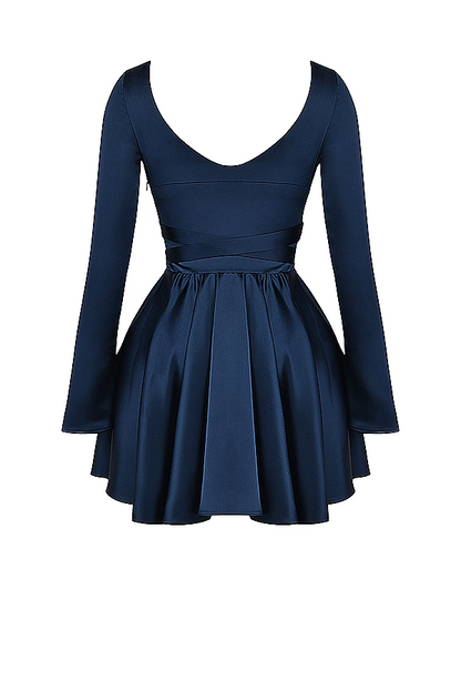 Plunge V-Neck Mini Dress in Navy