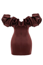 Burgundy Satin Ruffle Strapless Mini Dress Avalabel
