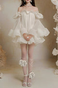 Bernice Ruffle Layer Crinkle Chiffon Mini Dress in White Avalabel