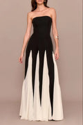 Black Bandeau Contrast Chiffon Pleated Maxi Dress Avalabel