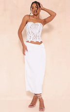 White Textured Sheer Floral Lace Corset Avalabel
