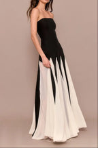 Black Bandeau Contrast Chiffon Pleated Maxi Dress Avalabel