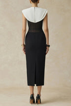 bernice black sleeveless Midi Dress With White Cape Avalabel