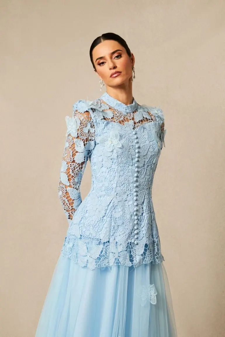 Elizabeth Butterfly Embroidered Lace Maxi Dress Avalabel