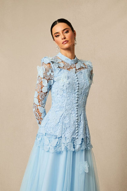 Elizabeth Butterfly Embroidered Lace Maxi Dress