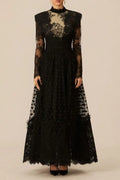 Elegant Enchantment Black Polka Dot Lace Maxi Dress Avalabel