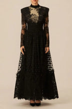 Elegant Enchantment Black Polka Dot Lace Maxi Dress Avalabel