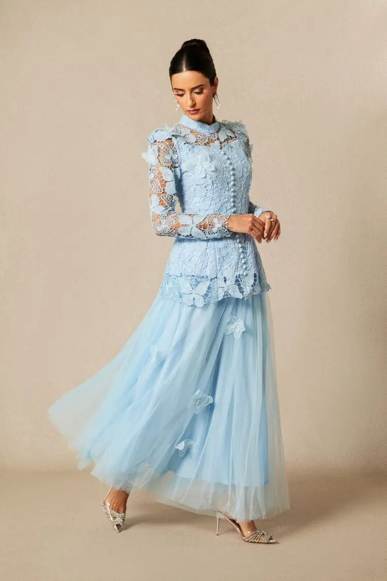 Elizabeth Butterfly Embroidered Lace Maxi Dress Avalabel